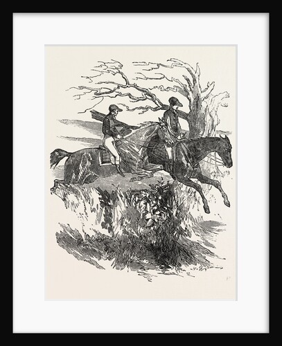 At a Steeple Chase: An Exhilarating Sight to See Horses Taking Their Leaps Into the Winning Field by Anonymous