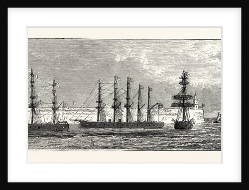 Inauguration of the Holyhead Breakwater and Harbour of Refuge by H.R.H. The Prince of Wales: Fleet Manning Yards on the Princes Leaving the Breakwater; Hercules, Northumberland, Sultan, Devastation by Anonymous