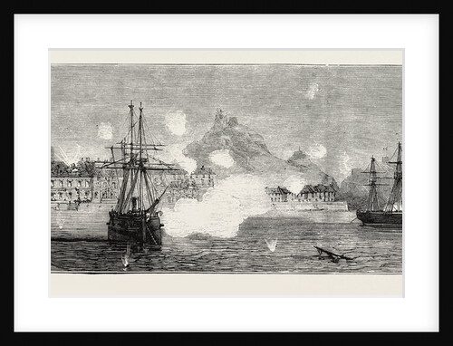 The Cartagena Insurrection, Spain: The Bombardment, Insurgent Frigates Firing from the Harbour on the Government Land Batteries by Anonymous