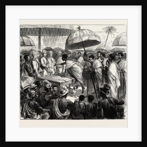 The Ashantee War, Reading the Queen's Letter at the Palaver of Kings at Accra, Ghana: Attah, King of Akim, and the Gordon Setter by Anonymous