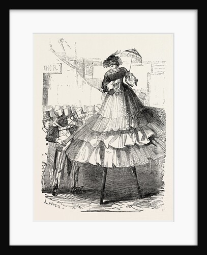 The Derby Day, Scenes by the Roadside and on the Downs: Crinoline on Stilts. UK by Anonymous