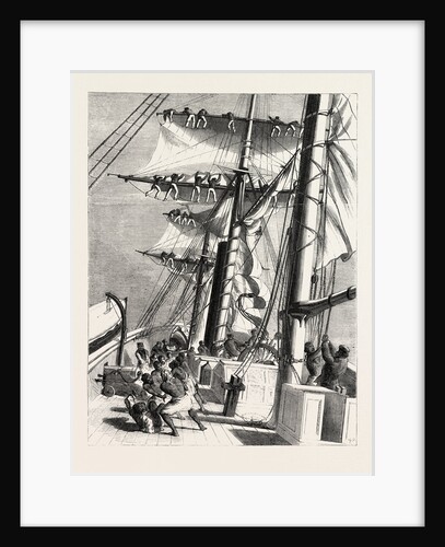 The Livingstone Expedition in Africa: H.M.S. Lynx, Sent for the Relief of the Expedition, Taking in Sail During a Squall by Anonymous
