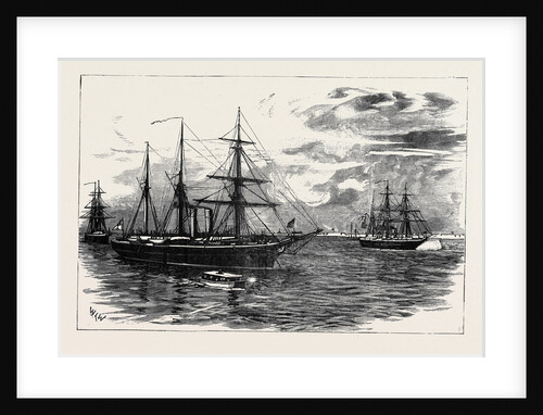 H.M.S. Iris with the Gunboats Beacon and Decoy Blockading Damietta by Anonymous