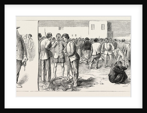 The Rebellion in the Soudan: A Suakim Scout Distribution of Uniforms to Turkish Bashi Bazouks in Front of the Commissariat Stores at Suakim by Anonymous