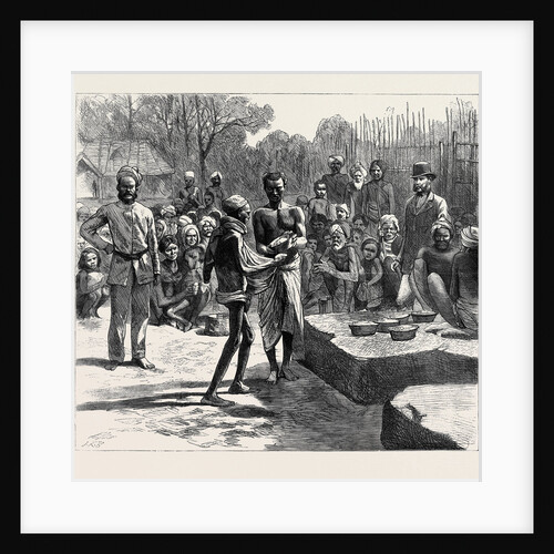 The Famine in the Madras Presidency: The Relief Camp at Monegar Choultry, Serving Out Boiled Rice by Anonymous