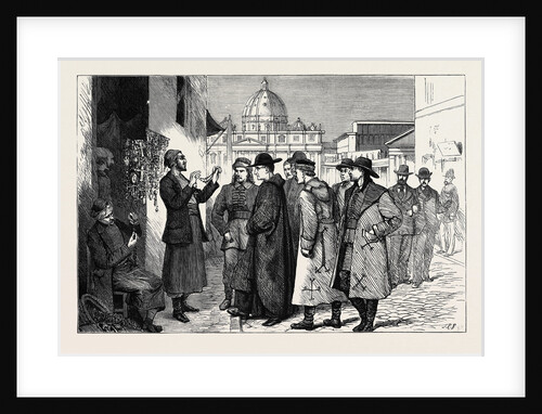 The Papal Jubilee at Rome, Pilgrims Buying Rosaries and Crucifixes from the Holy Land in the Via Di Borgo Nuovo, Outside St. Peter's by Anonymous