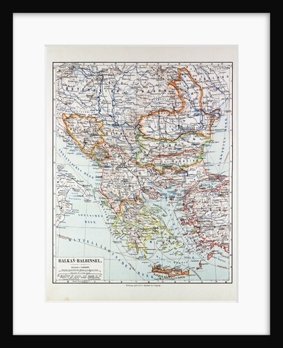 Map of Austria-Hungary Greece Serbia Bosnia and Herzegovina Romania Bulgaria Macedonia Montenegro and Crete Albania Bulgaria 1899 by Anonymous