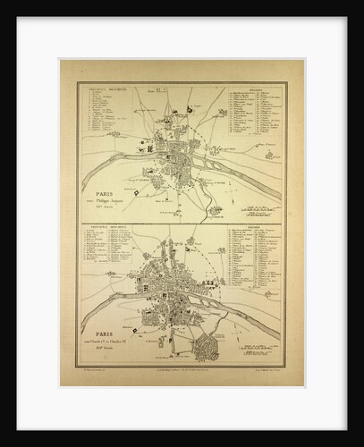 Map of Paris in the 12th Century and in the 14th Century France by Anonymous