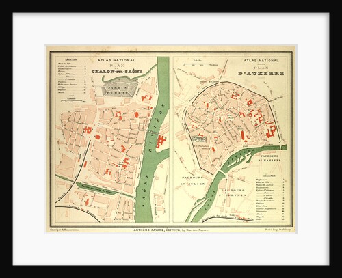 Map of Chalon-Sur-Saône and Auxerre France by Anonymous