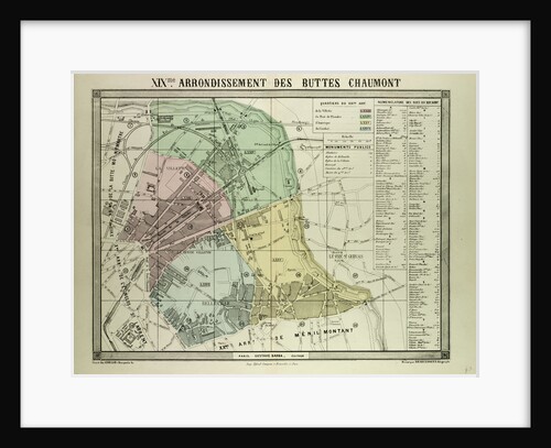 Map of 19th Arrondissement Des Buttes Chaumont Paris France by Anonymous