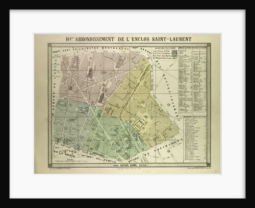 Map of the 10th Arrondissement De L'Enclos Saint-Laurent Paris France by Anonymous