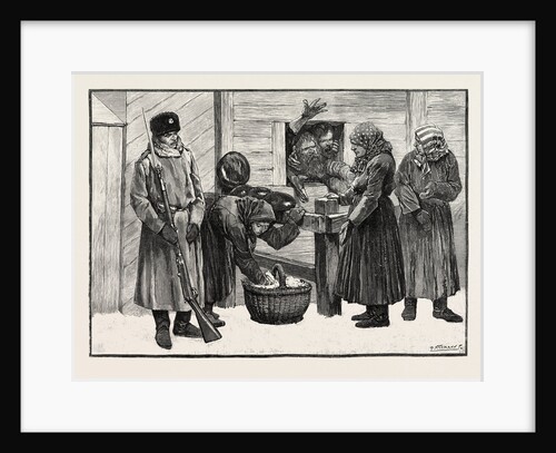 Sketches in Siberia Courtyard of the Prison for Criminals at Krasnoiarsk: Peasant Women Selling Bread Tea and Sugar to Prisoners. by Anonymous