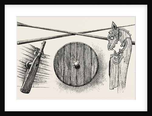 The Viking's Ship: The Rudder, Oars, a Shield and One of the Tilt-Heads by Anonymous