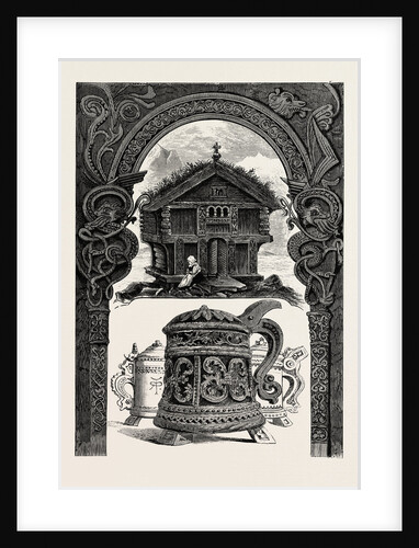 Carved Lintel, Stabbur and Tankards by Anonymous