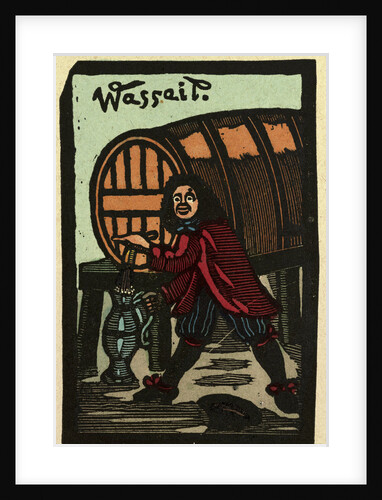 Illustration of English Tales Folk Tales and Ballads. A Man Filling a Jug with a Liquid Substance from a Barrel by Anonymous