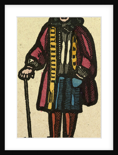 Illustration of English Tales Folk Tales and Ballads. A Man Wearing Colourful Clothes Holding a Walking Stick by Anonymous
