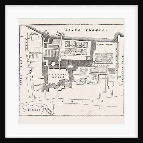 Fire in the Strand Site of Arundel House: Ground-Plot of Arundel Rouse and Gardens. (the Dark Line Encloses the Premises.) London UK 1854 by Anonymous