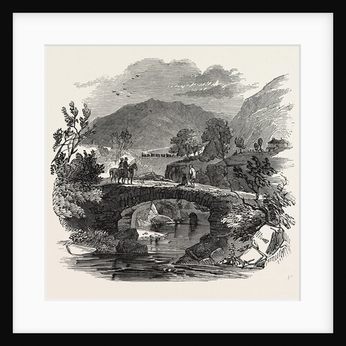 Opening of the Lancaster and Carlisle Railway: Packhorse Bridge Over the Lune. Borrow Bridge, the Railway in the Distance. UK, 1846 by Anonymous