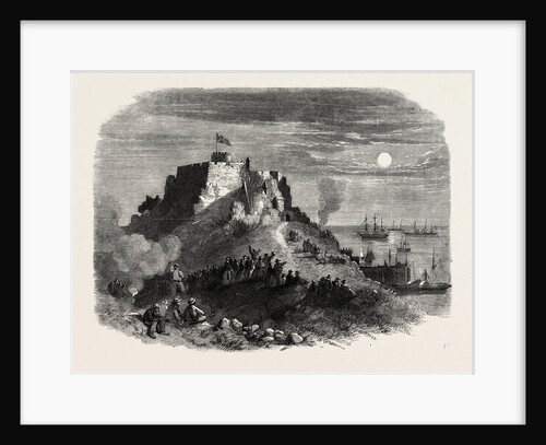 The Queen's Visit to Jersey. Moonlight View of Mont Orgeuil Castle, with the Royal Squadron Lying at Anchor, 1859 by Anonymous