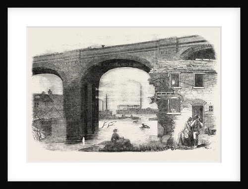 The Inundation at Birmingham, Sketched below Deritend Bridge, UK, 1852 by Anonymous