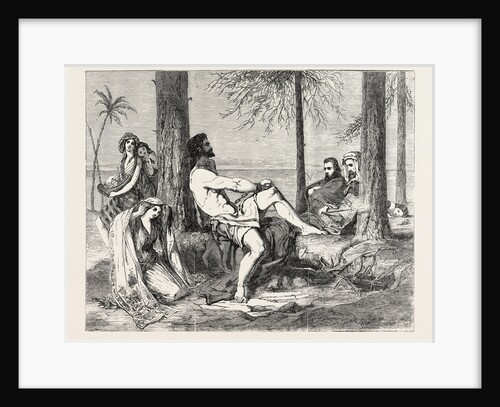Historical Painting, Delilah Asking Forgiveness of Samson. 1851 by Anonymous