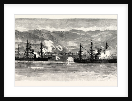 The Civil War in Chile: Insurgent War Ships Exchanging Shots with the Town of Iquique by Anonymous