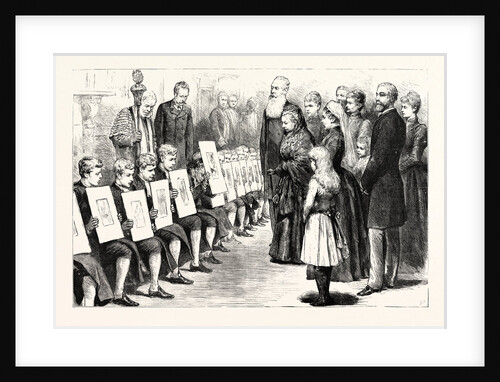 The Queen and the Bluecoat Boys: Her Majesty Inspecting the Christ's Hospital Boys' Drawings in the Picture Gallery Buckingham Palace London UK by Anonymous