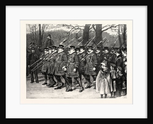 On the Way to Her Majesty's Drawing Room: The Yeomen of the Guard Marching Down the Mall UK by Anonymous