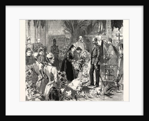 The Marriage of Miss Ponsonby at the Guards' Chapel Wellington Barracks: Her Majesty Congratulating the Bride after the Ceremony by Anonymous