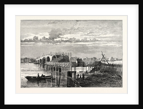 Blackfriars Old Bridge During Its Construction Showing the Temporary Foot Bridge by Anonymous
