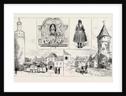 Bad Homburg Vor Der Hohe, Germany: The Castle, the Old Fortifications, the Carving Over the Gateway, a Lady Wearing a Traditional Dress by Anonymous