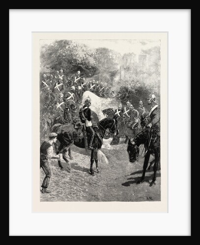 The Cavalry Manoeuvres: The Guards on the March from Aldershot to Churn Camp, Arriving at a Watering Place by Anonymous