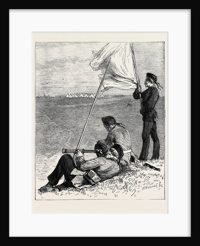Sketches at the Autumn Manoeuvres: Party Practising for Signalling from Outpost to Field Telegraph by Anonymous