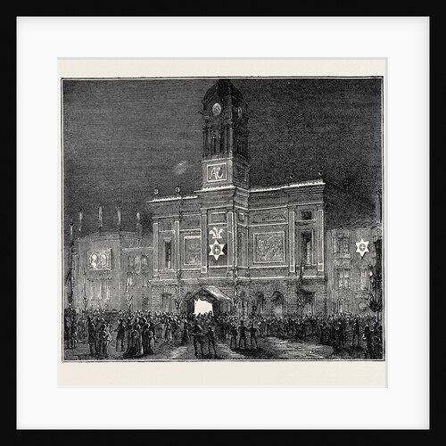 The Prince and Princess of Wales at Derby: The Town Hall Illuminated by Anonymous