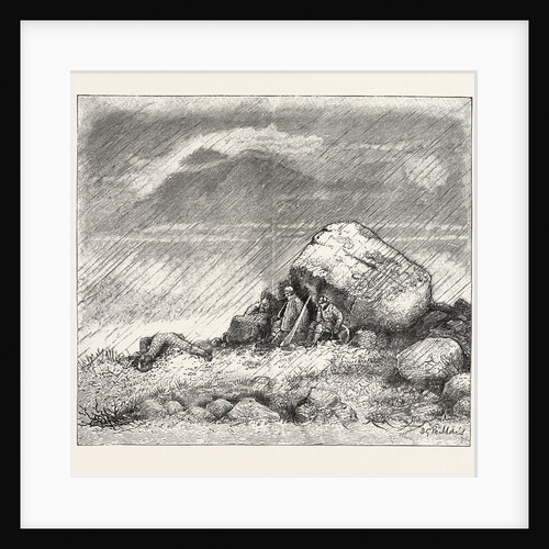 Deer Stalking in the Forest of the Black Mount, Argyllshire: Waiting in the Mist and Rain for the Stag to Rise, When Suddenly the Wind Changes and He Bolts by Anonymous