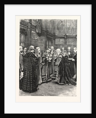 The Lord Chancellor Expressing Her Majesty's Approval of the Election of Mr. Alderman Evans As Lord Mayor Presenting the Loving Cup in the Princes' Chamber of the House of Lords by Anonymous