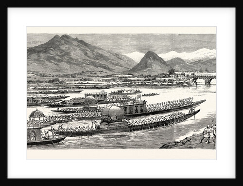 The Viceroy's Tour in Kashmir, the Procession of Boats with His Excellency Nearing the Sumbul Bridge on the Way to Srinagar by Anonymous