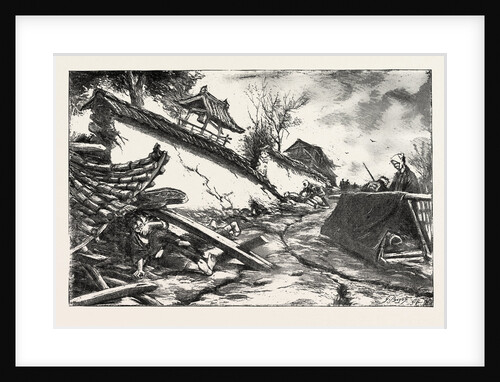 The Great Earthquake in Japan, Views at the Scenes of the Disaster: Mother and Child, Killed by the Fall of a Gateway of the Outside Wall of a Temple Near the Railway Station, Gifu by Anonymous