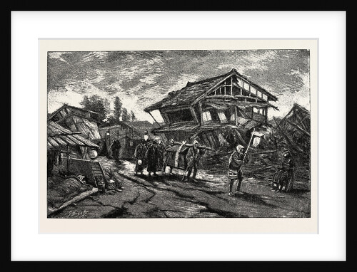 The Great Earthquake in Japan, Views at the Scenes of the Disaster: Street of Kanda-Machi at Gifu, the Funeral of One of the Victims at Daybreak by Anonymous