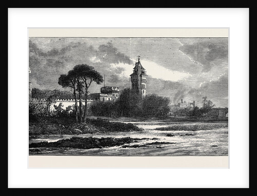 The Marriage of the Marquis of Bute, Sketches at Cardiff: Cardiff Castle, the New Tower, from the River Taff by Anonymous