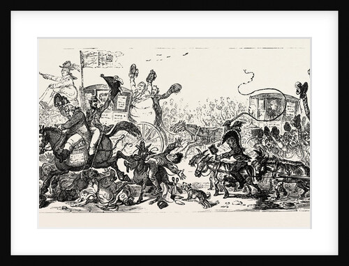 J. Gillray: Posting to the Election, a Scene on the Road to Brentford, November 1806. Candidates: Mellish, Byng, and Burdett by Anonymous