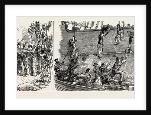 The Wreck of the Hanoverian at Portugal Cove, Trepassey Bay, Newfoundland: Professor Bell Trying to Pacify the Passengers; Blue-Jackets Saving Women and Children by Anonymous