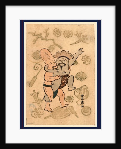 Daikoku to Fukurokuju No Sumo, Sumo Match Between Daikoku and Fukurokuju. 1831 by Anonymous