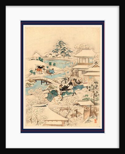 Scene During the Attack on Kira Yoshinaka's Home by the 47 Ronin, with the Samurai Searching the Grounds for Kira. by Anonymous