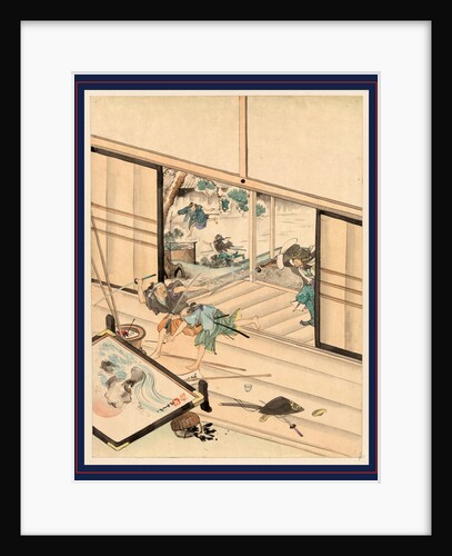 Scene During the Attack on Kira Yoshinaka's Home by the 47 Ronin, with the Samurai Chasing Kira's Guards Into the House. by Anonymous