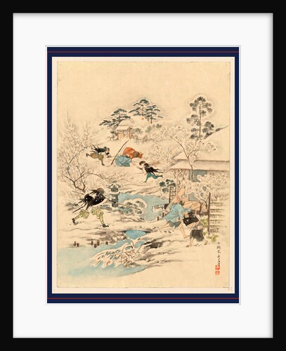 Scene During the Attack on Kira Yoshinaka's Home by the 47 Ronin with the Samurai Chasing Kira's Guards and Searching the Grounds. by Anonymous