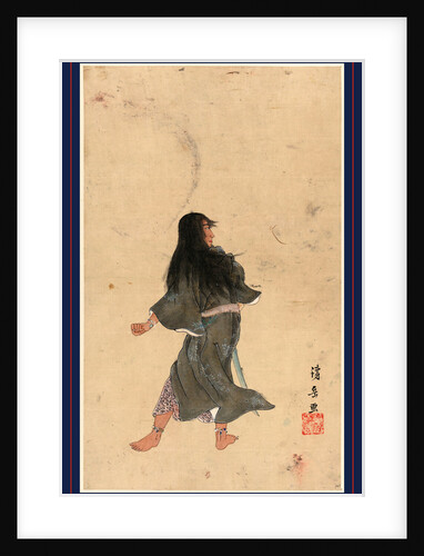 Warrior or Actor with Long Hair and Bracelets Around Wrist and Ankles Full-Length Seen from behind, Holding a Sword by Anonymous