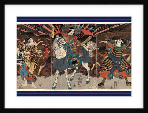 Wada Yoshimori Tomoe Gozen Yamabuki, Three Actors in the Roles of Wadai Yoshimori Kuniyoshi by Anonymous