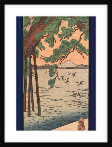 Pine Tree Leaning on Supports Over Body of Water, with Birds Flying About by Anonymous