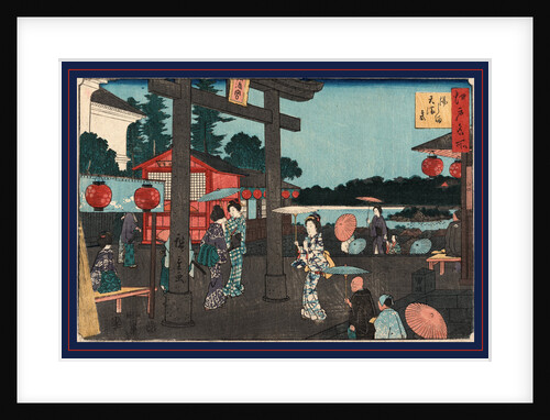 People, Mostly Women, Children, and Elderly Persons, Near the Torii at the Entrance to the Tenman Shrine in Yushima by Anonymous